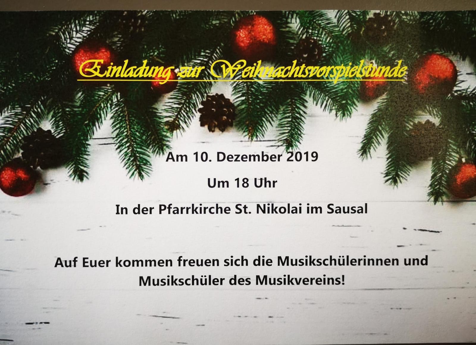 Einladung zur Weihnachtsvorspielstunde